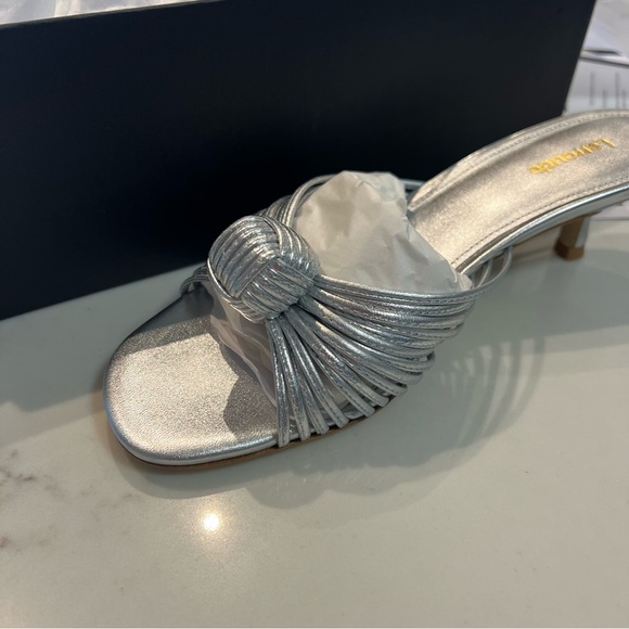 BNWT Larroude Valerie Knot Mules Sandals Silver 7.5  - in box - Picture 5 of 10